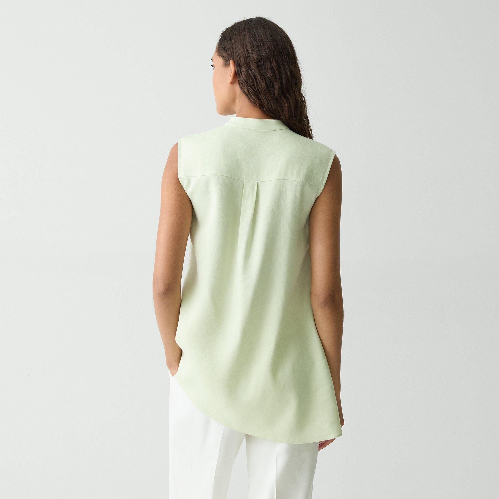 Sleeveless Asymmetrical Shirt in Linen-Viscose - 4