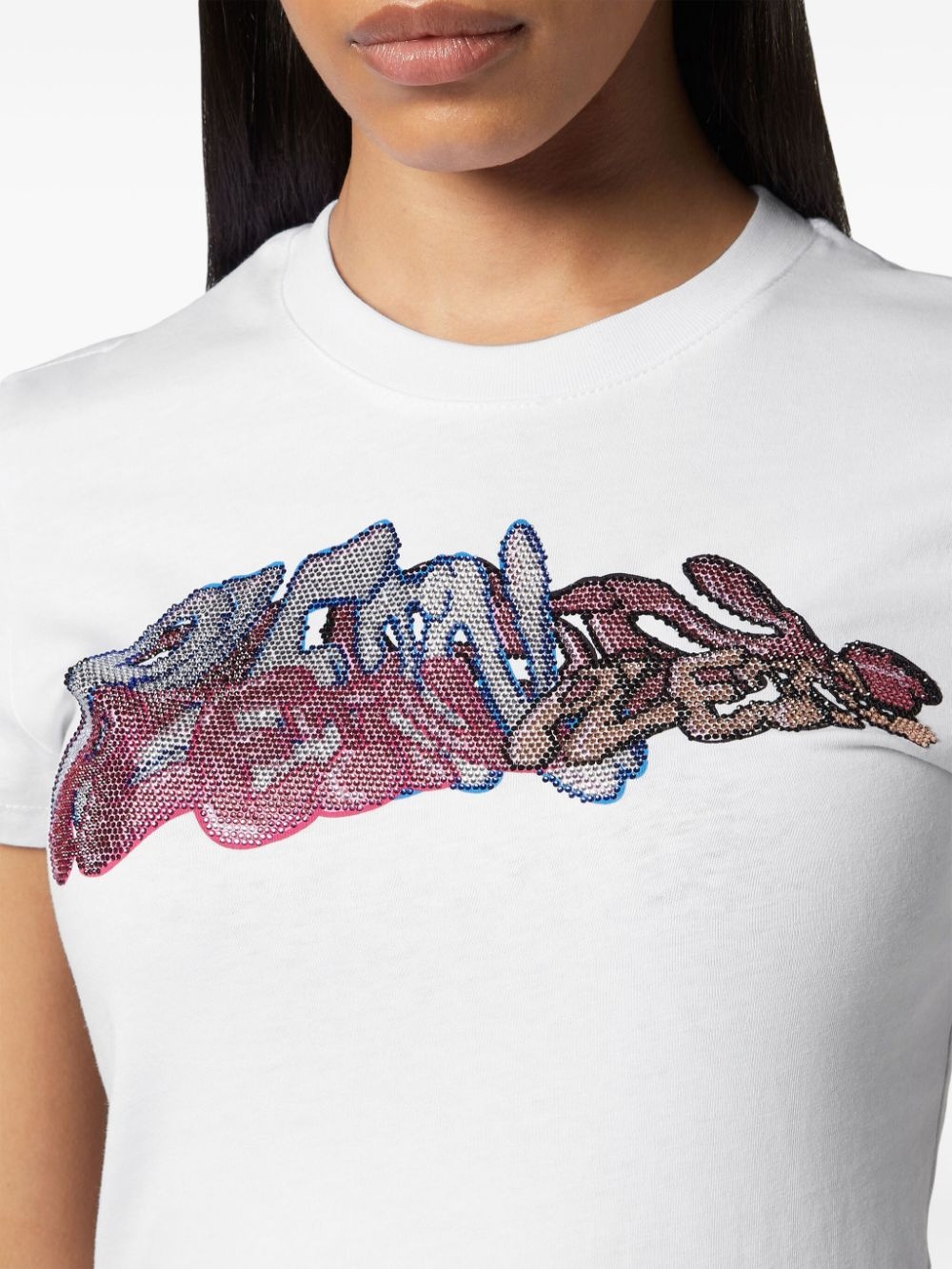 crystal-embellished graffiti-logo T-shirt - 3