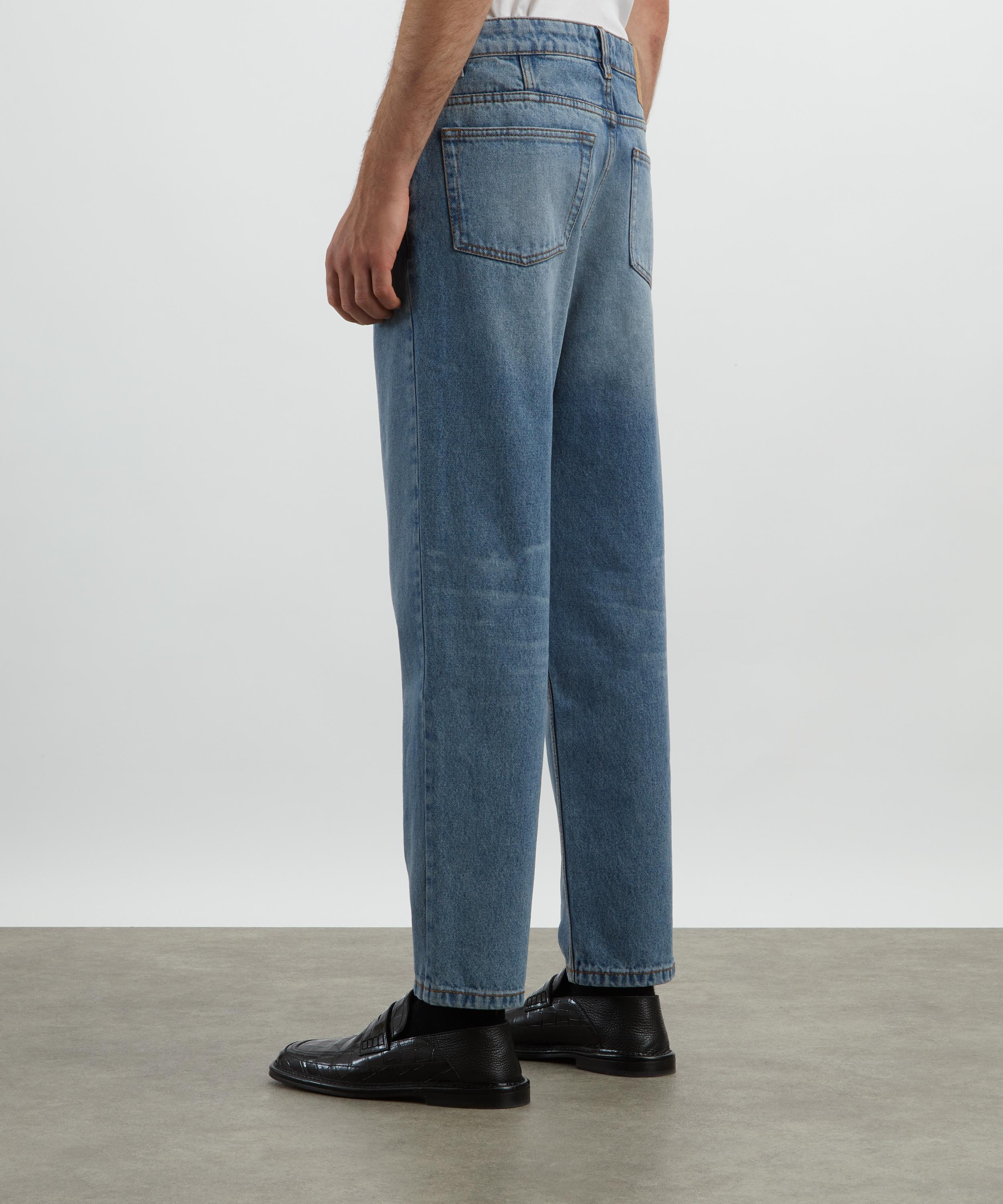 Blue Cotton Tapered Jeans - 4