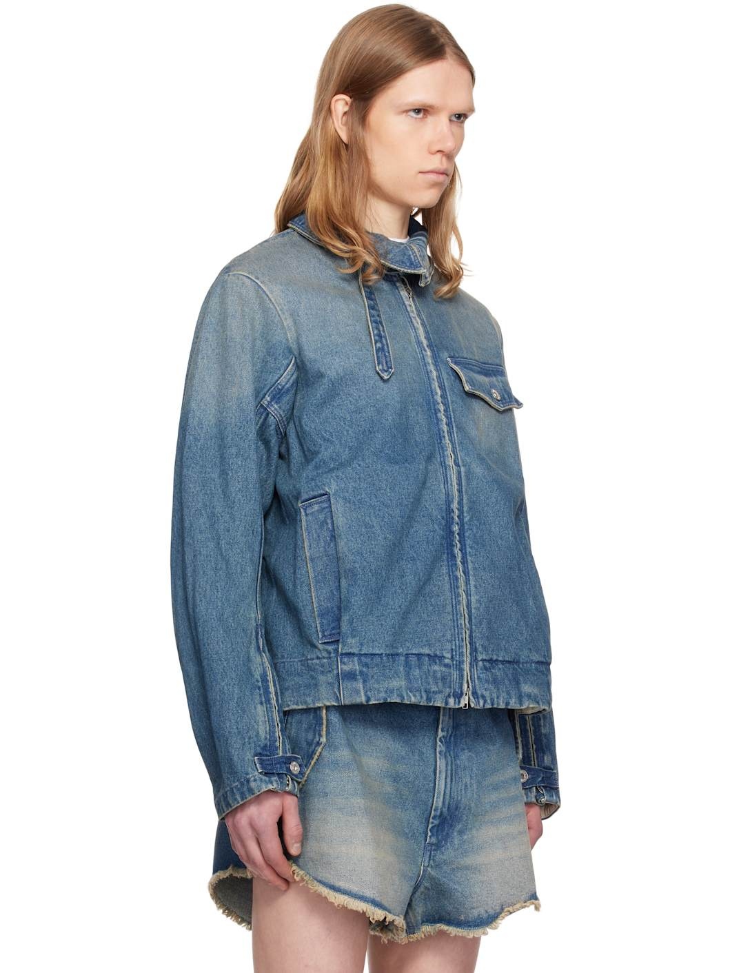 Blue Washed Zipped Denim Jacket - 2