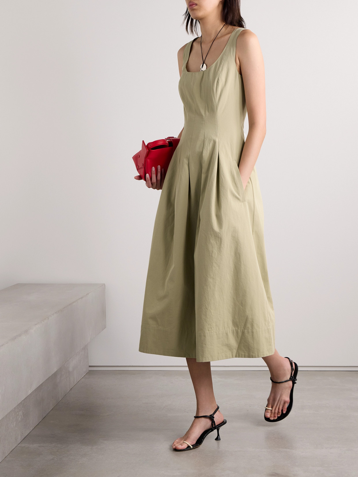 Allen Pleated Cotton-poplin Midi Dress - 2