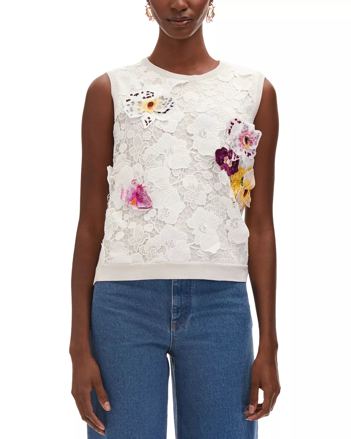 Guipure Floral Lace Knit Tank - 1