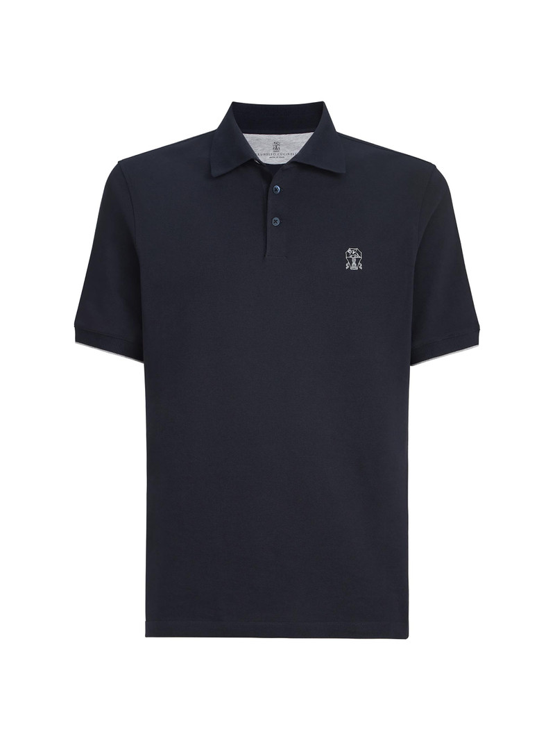 Men's Cotton Piqué Polo Shirt with Logo - Navy Blue 1
