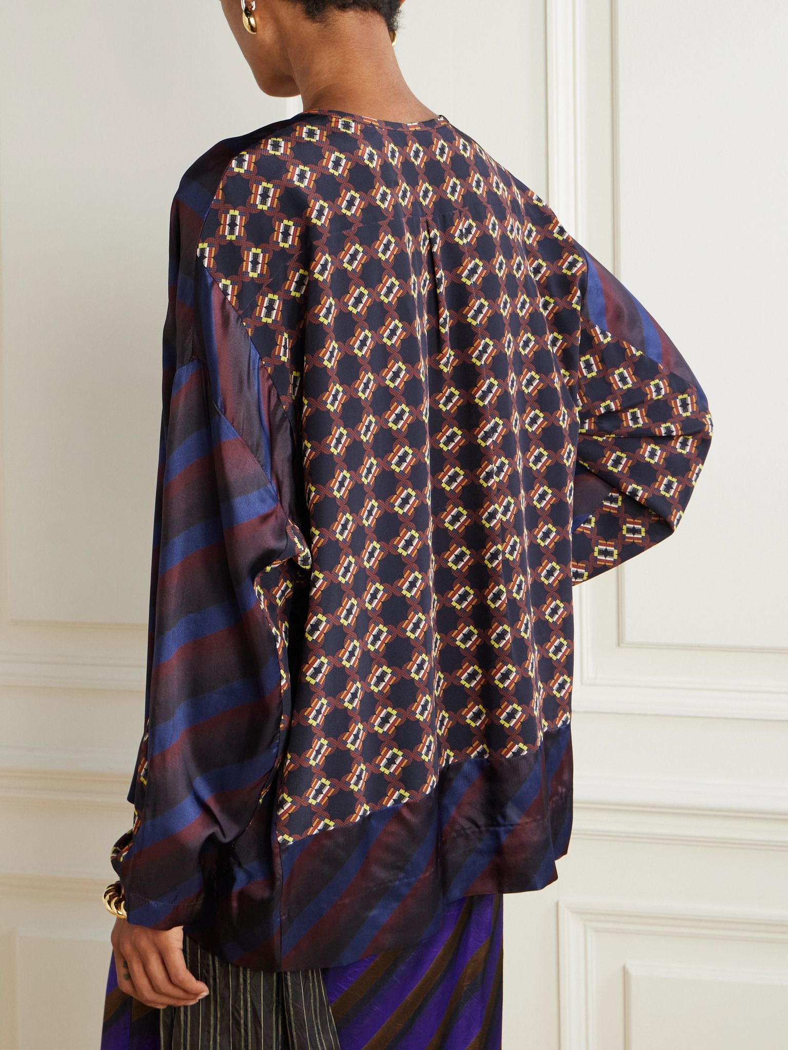 Caias striped printed silk-blend satin blouse Multi - 4