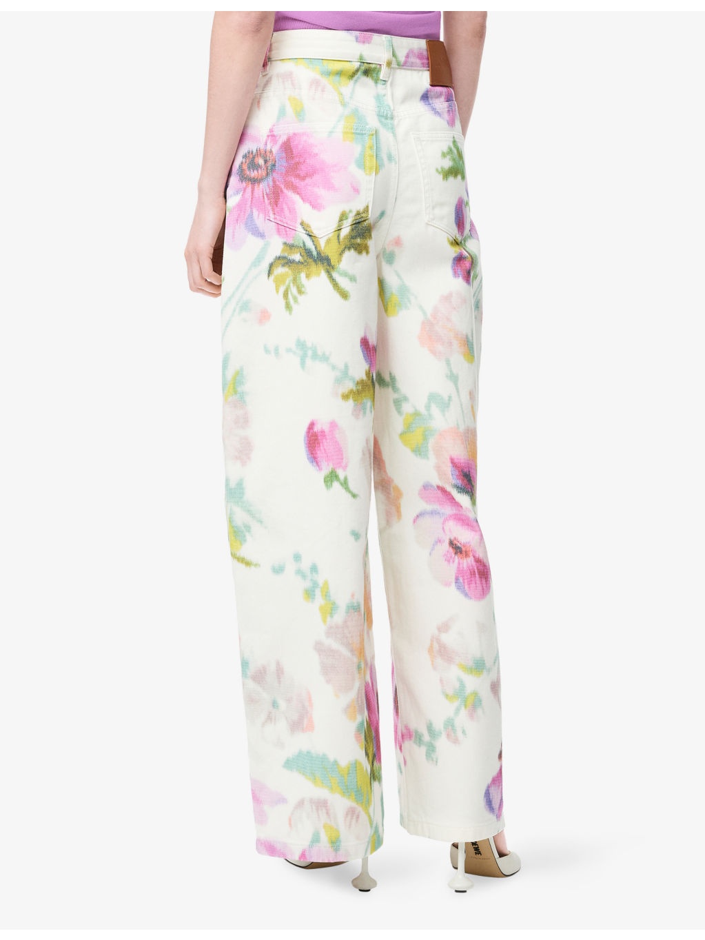 Floral-Print Wide-Leg Mid-Rise Denim Jeans - 4