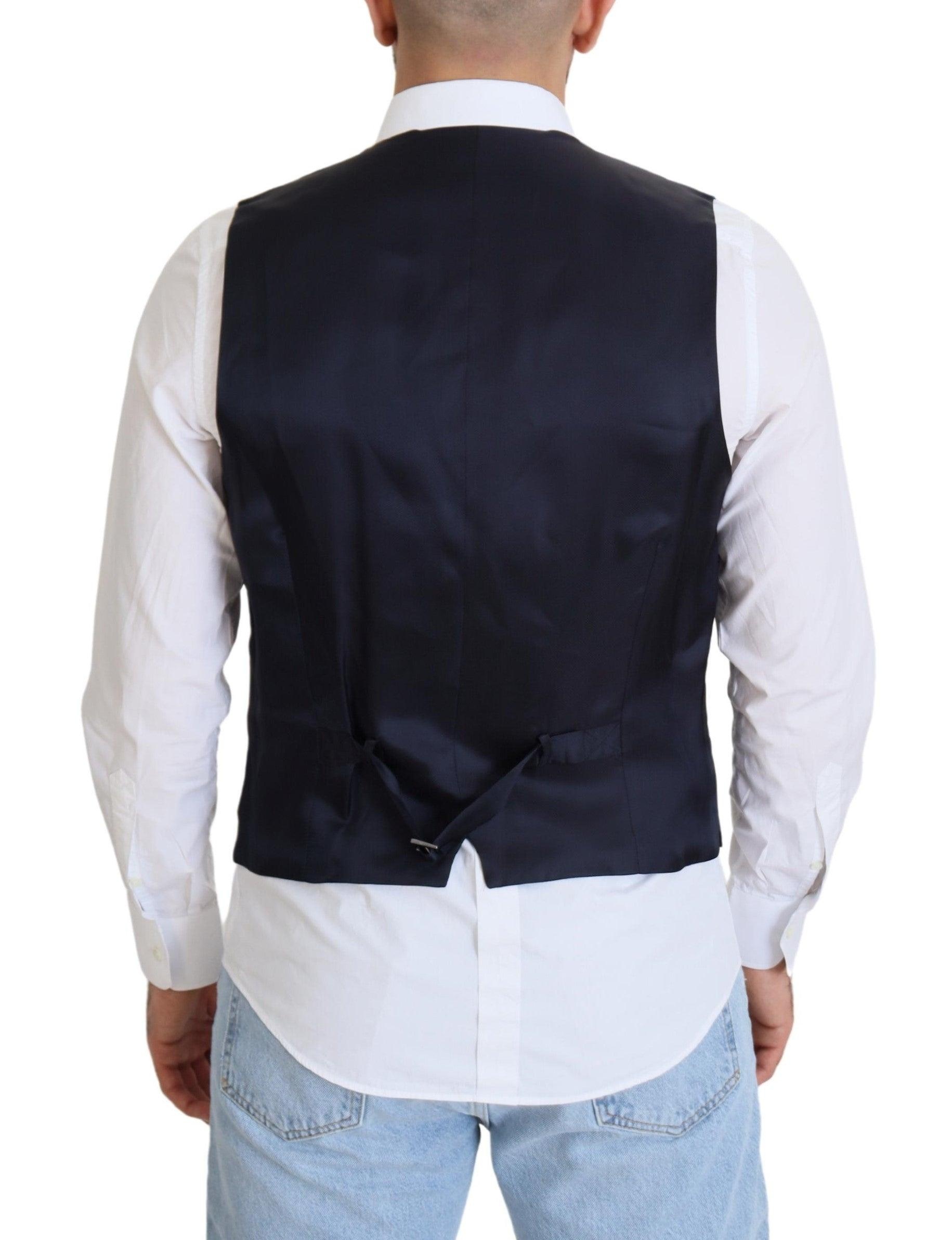 Dolce & Gabbana Dark Blue Wool Stretch Waistcoat Formal Vest - 3
