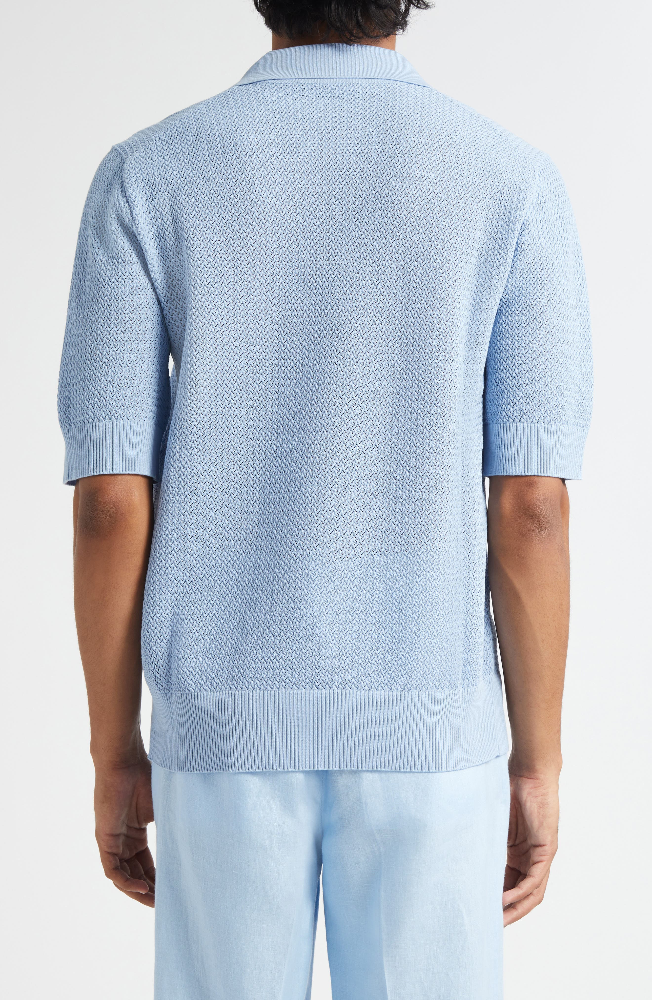Dolce&Gabbana Microdot Stitch Polo Sweater in B1932 Celeste Medio at Nordstrom - 2