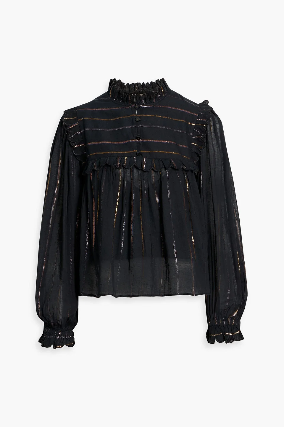 Striped metallic fil coupé cotton-blend blouse - 1