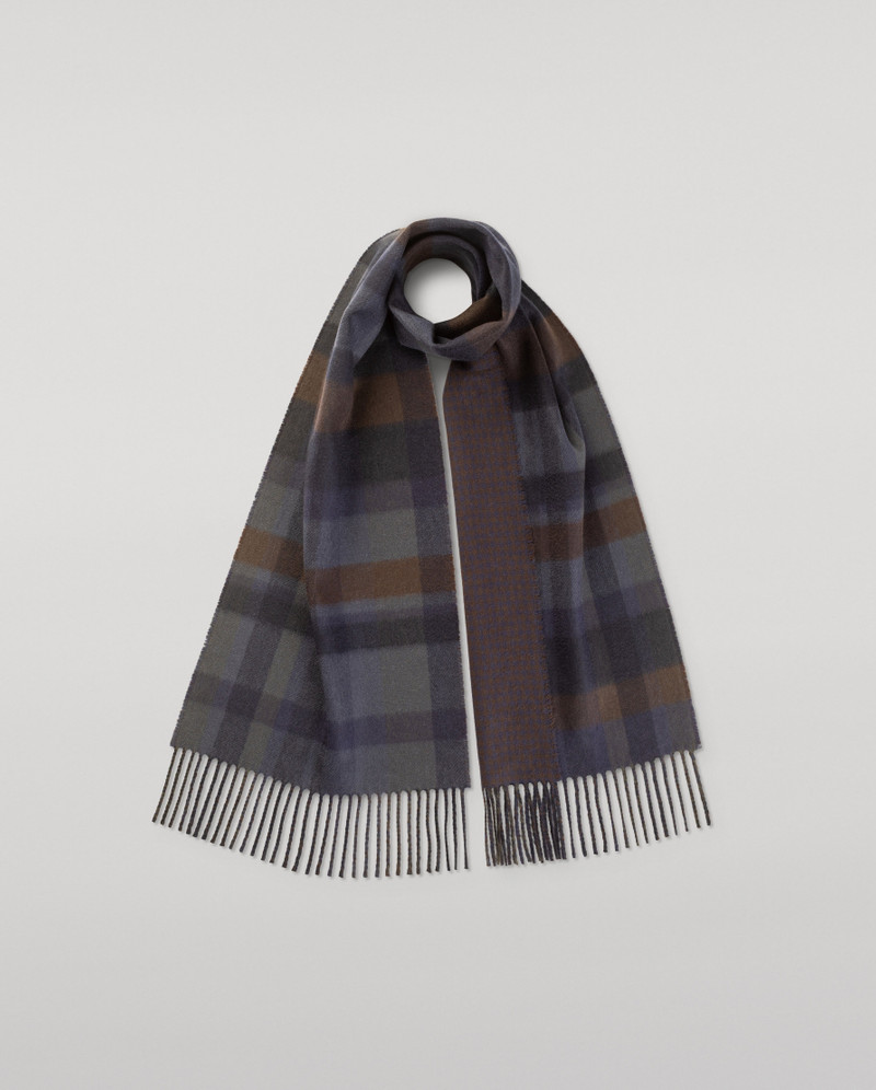 Contrast Navy & Brown Check Cashmere Scarf 1