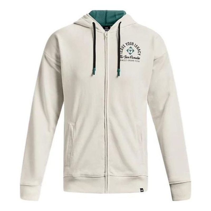 Under Armour Project Rock Heavyweight Terry Full-Zip Hoodie 'Ivory White' 1377436-130 - 1
