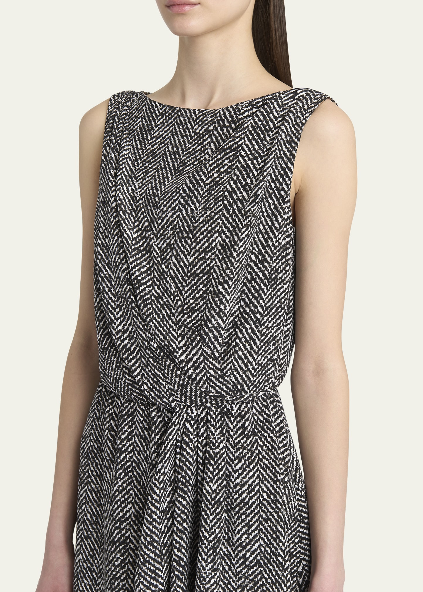 Draped Chevron Crepe Midi Dress - 5