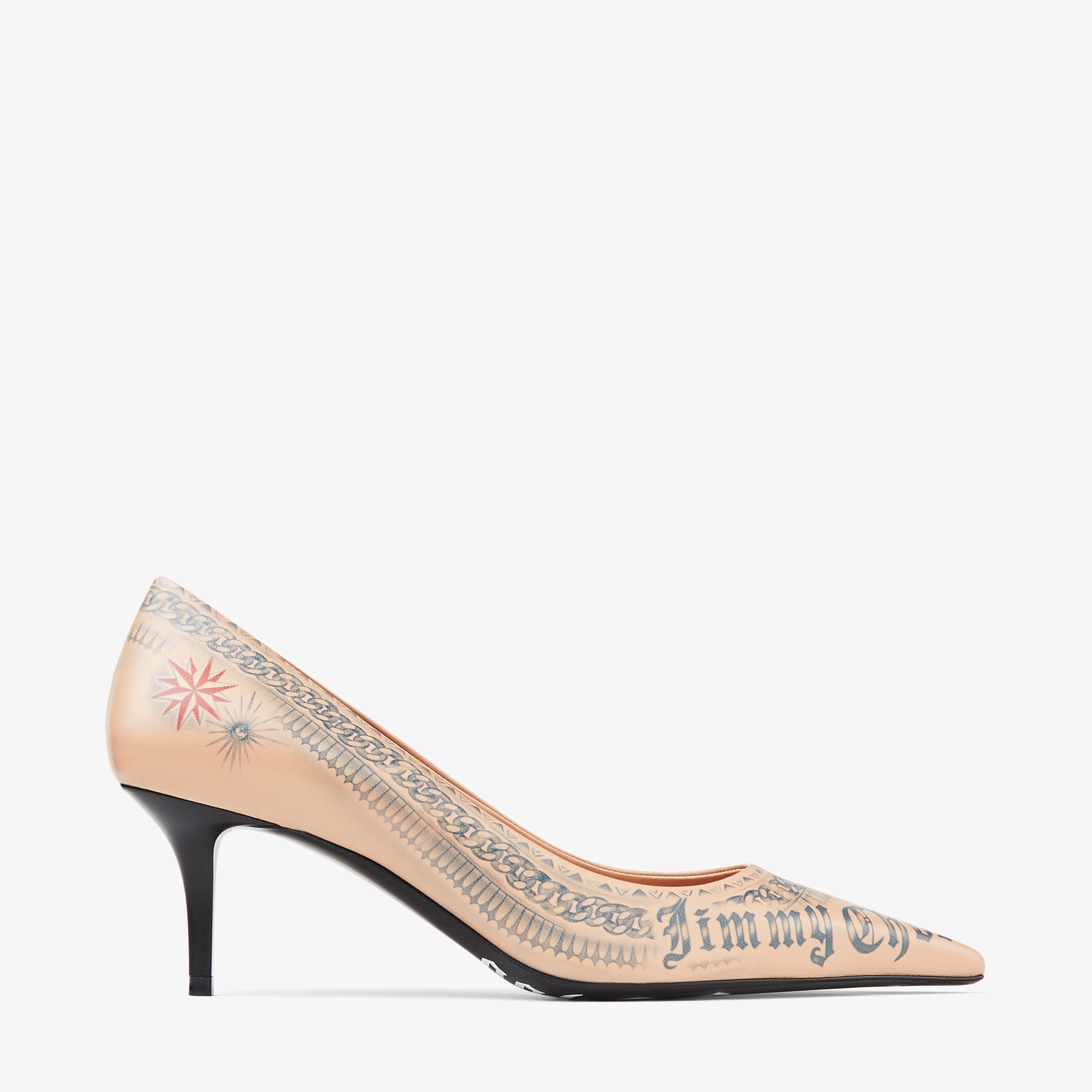 Jimmy Choo / Jean Paul Gaultier Pump 60
Beige Tattoo Print Leather Pumps - 1