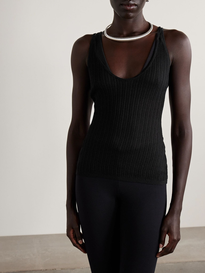 SKIMS Sheer Knit Plunge Tank - Onyx Black outlook