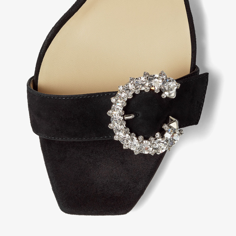 Marsai 90 Black Suede Sandals with Crystal Buckle 4