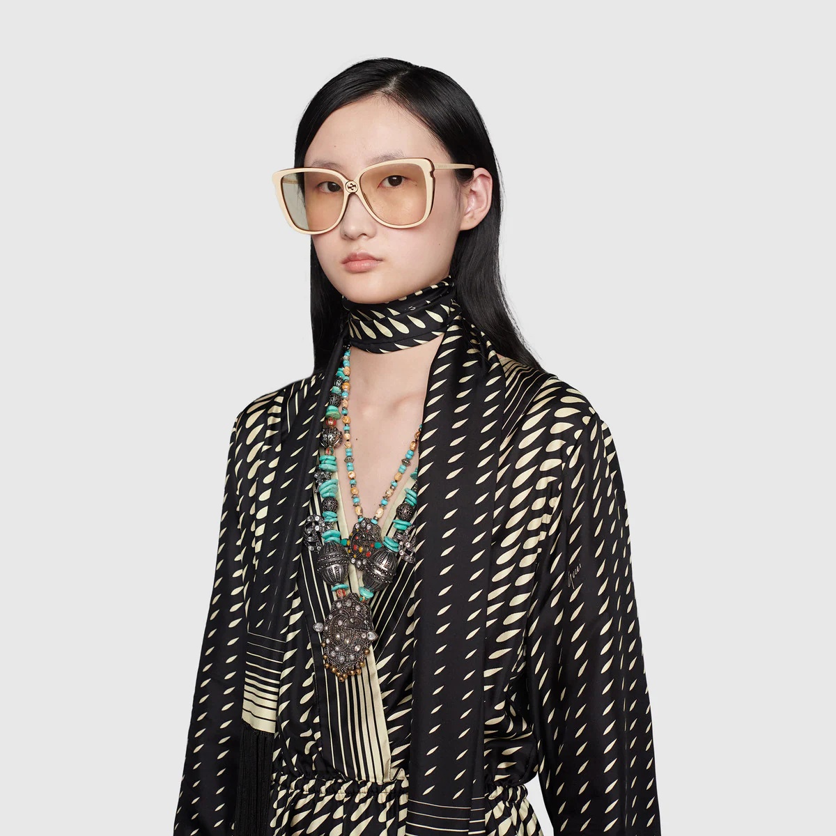 Print silk dress with scarf - 6