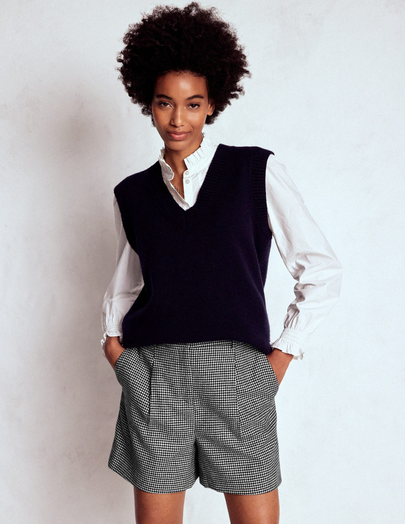 BODEN Wool Tailored Shorts-Black and Ivory Puppytooth outlook