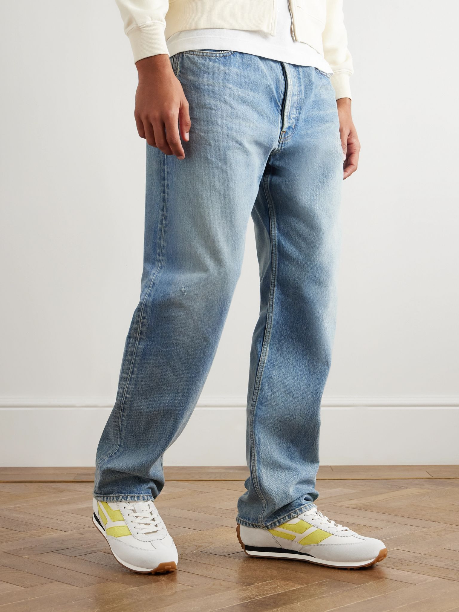 Mesh and Suede-Trimmed Leather Sneakers Yellow - 2