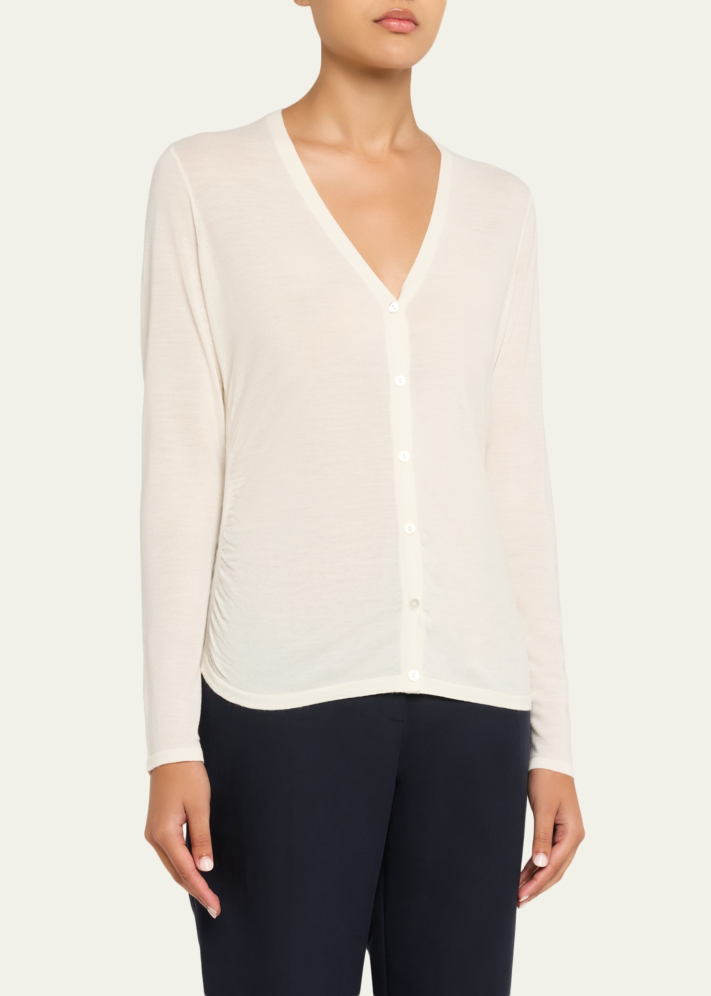 Shirred Fine Wool Cardigan - 4