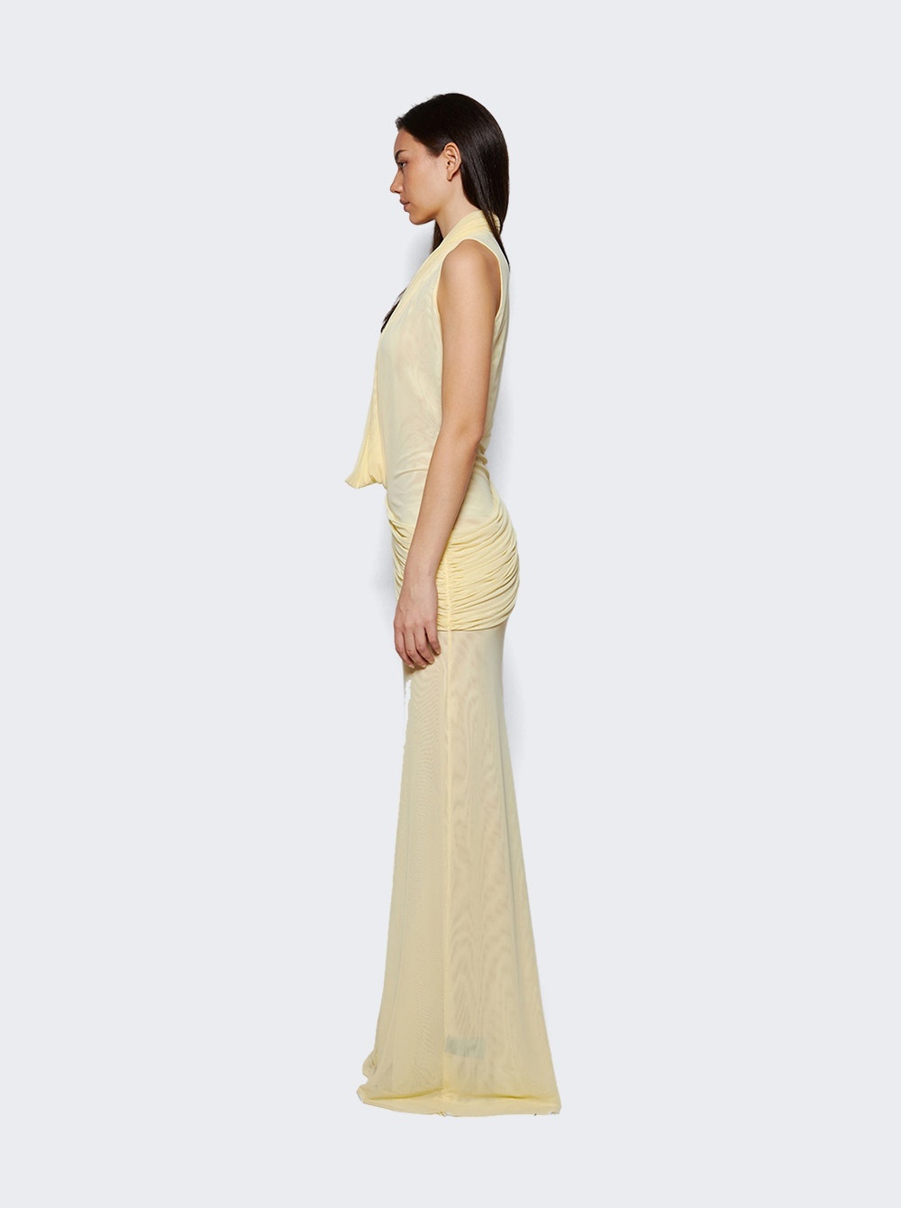 Plunge Neckline Sleeveless Gown Yellow - 3