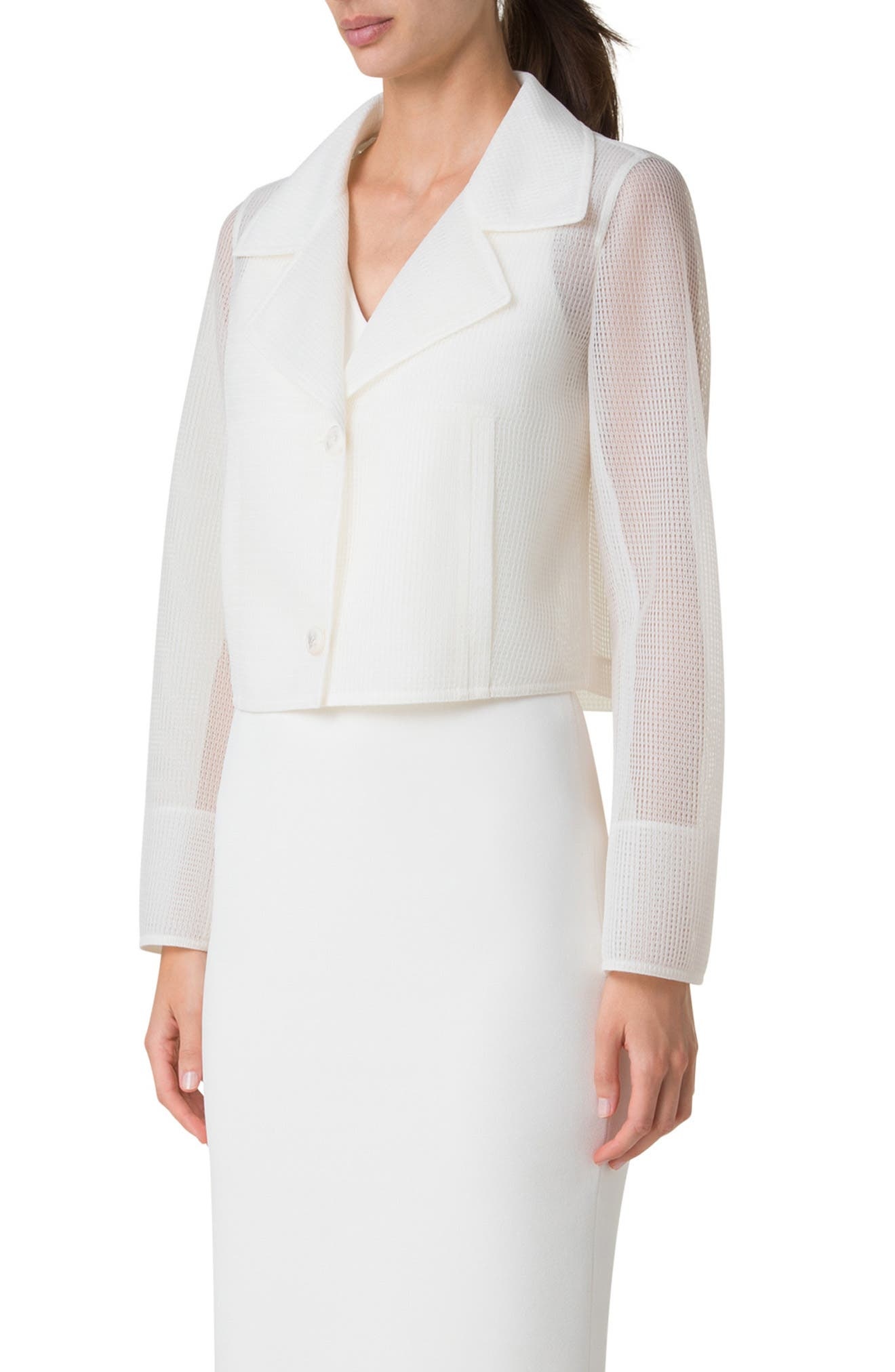 Akris Alice Techno Grid Double Layer Crop Jacket in Pure White at Nordstrom - 3