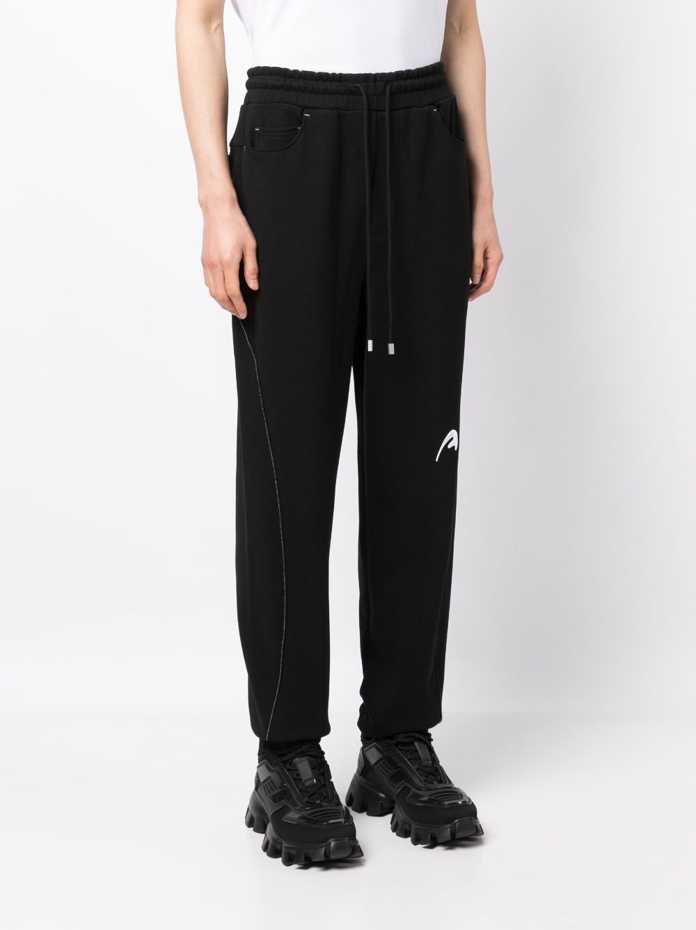 logo-embroidered cotton drawstring trousers - 3