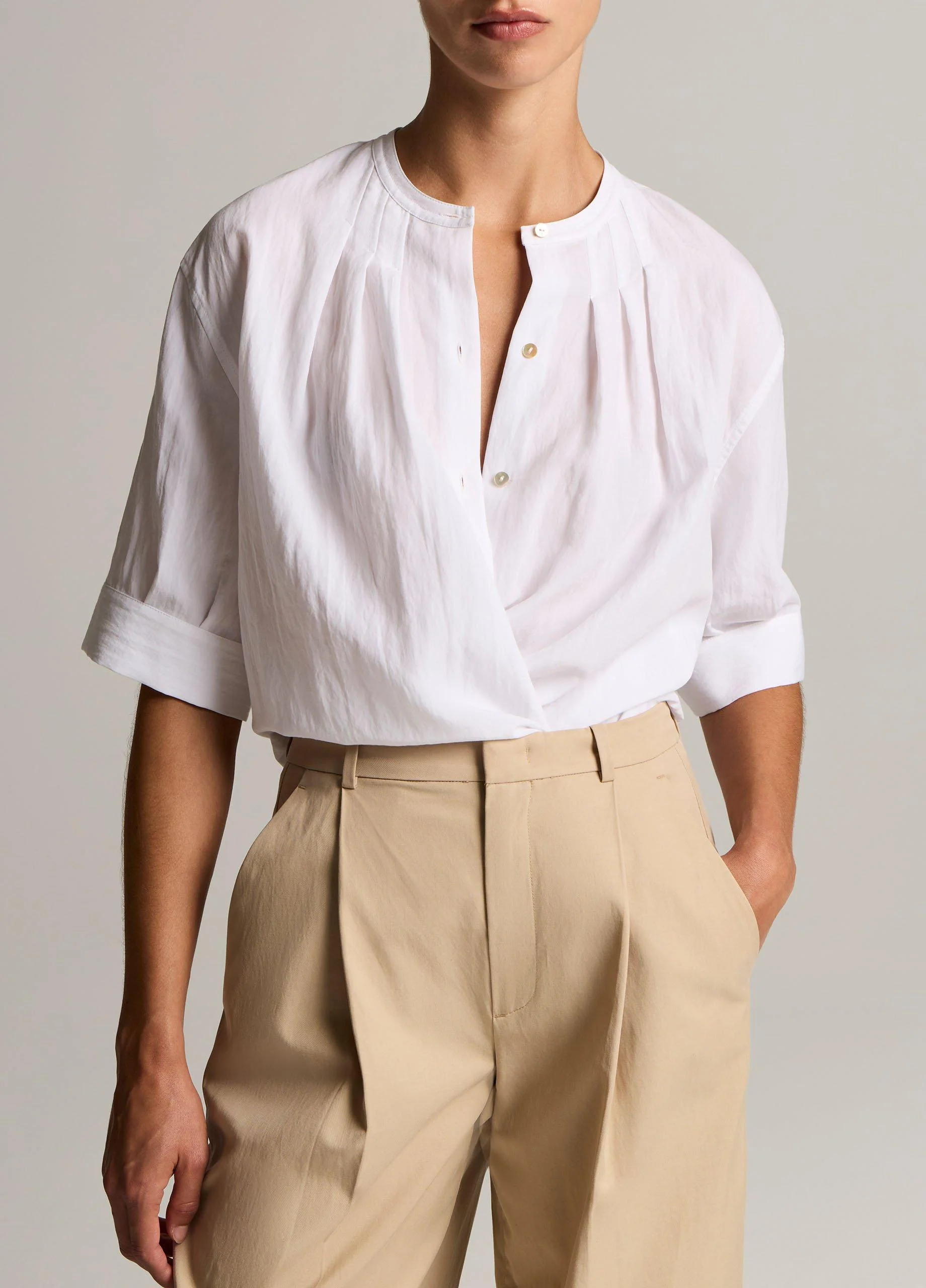 Gathered A-Line Button-Front Shirt - 1