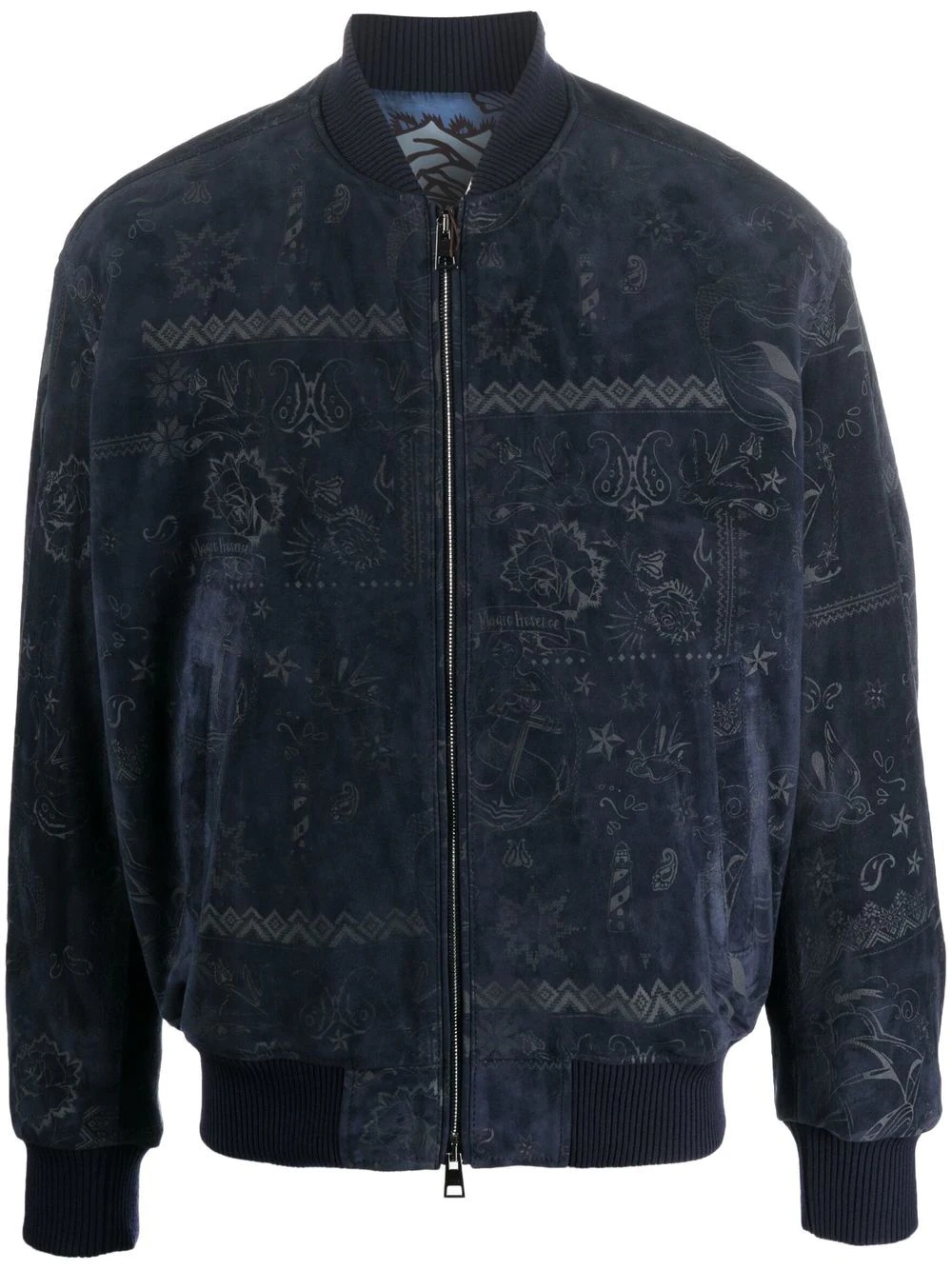 Tattoo-print suede bomber jacket - 1