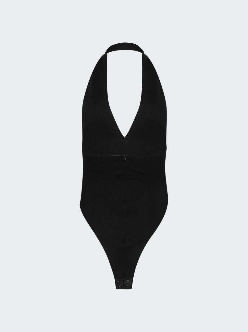 David Koma Metallic Flower Hotfix Halter Neck Bodysuit Black And Silver outlook