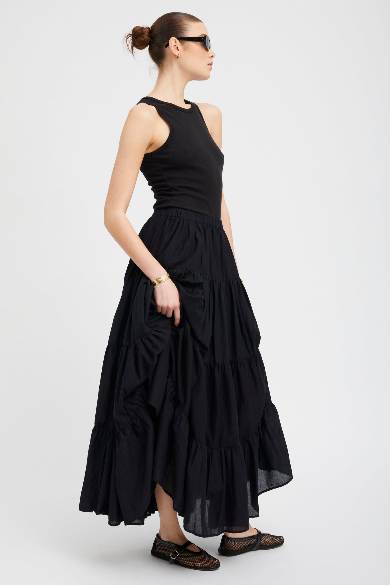 BLACK VOILE TIERED MAXI SKIRT - 5