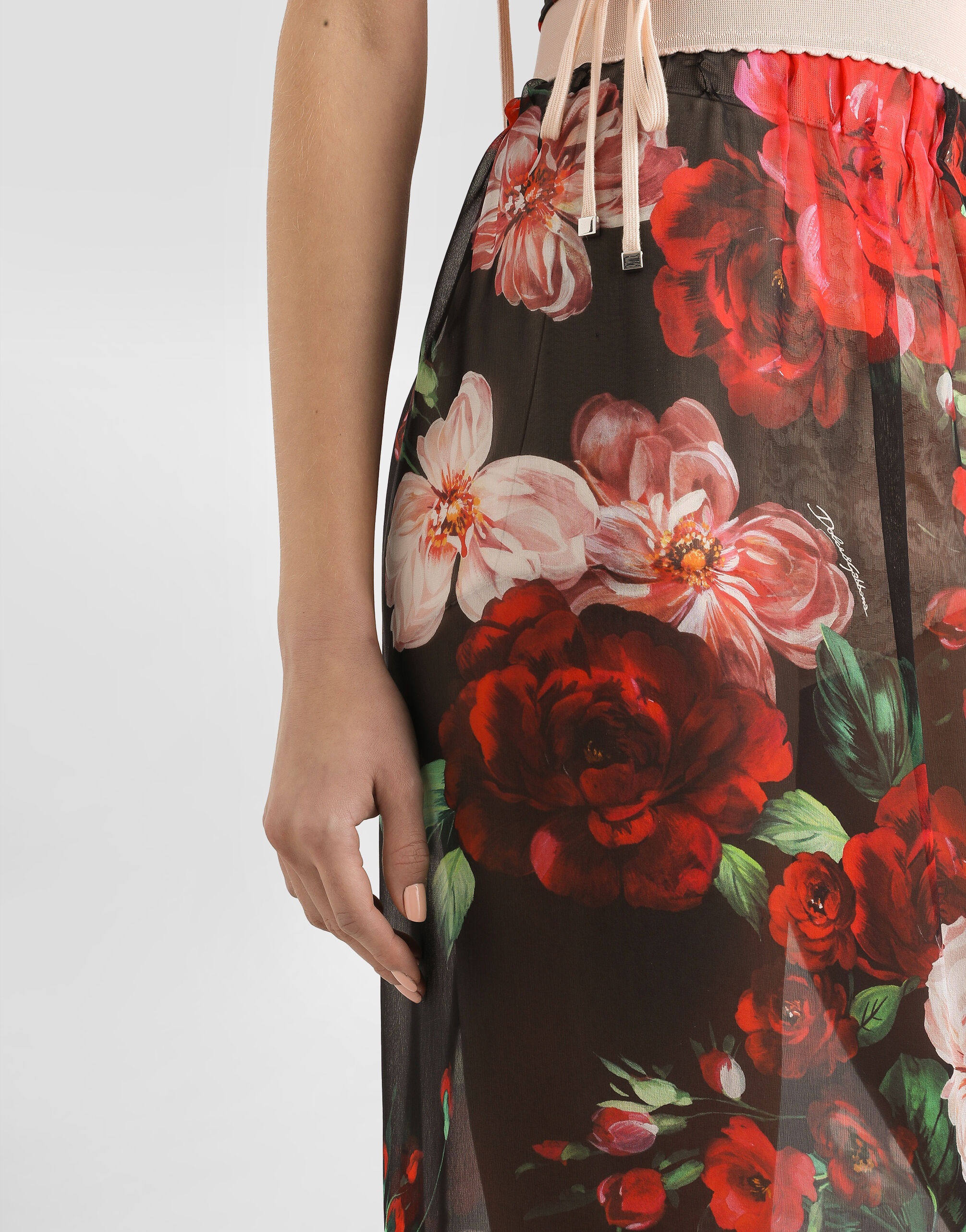 Rose-print chiffon calf-length skirt - 7
