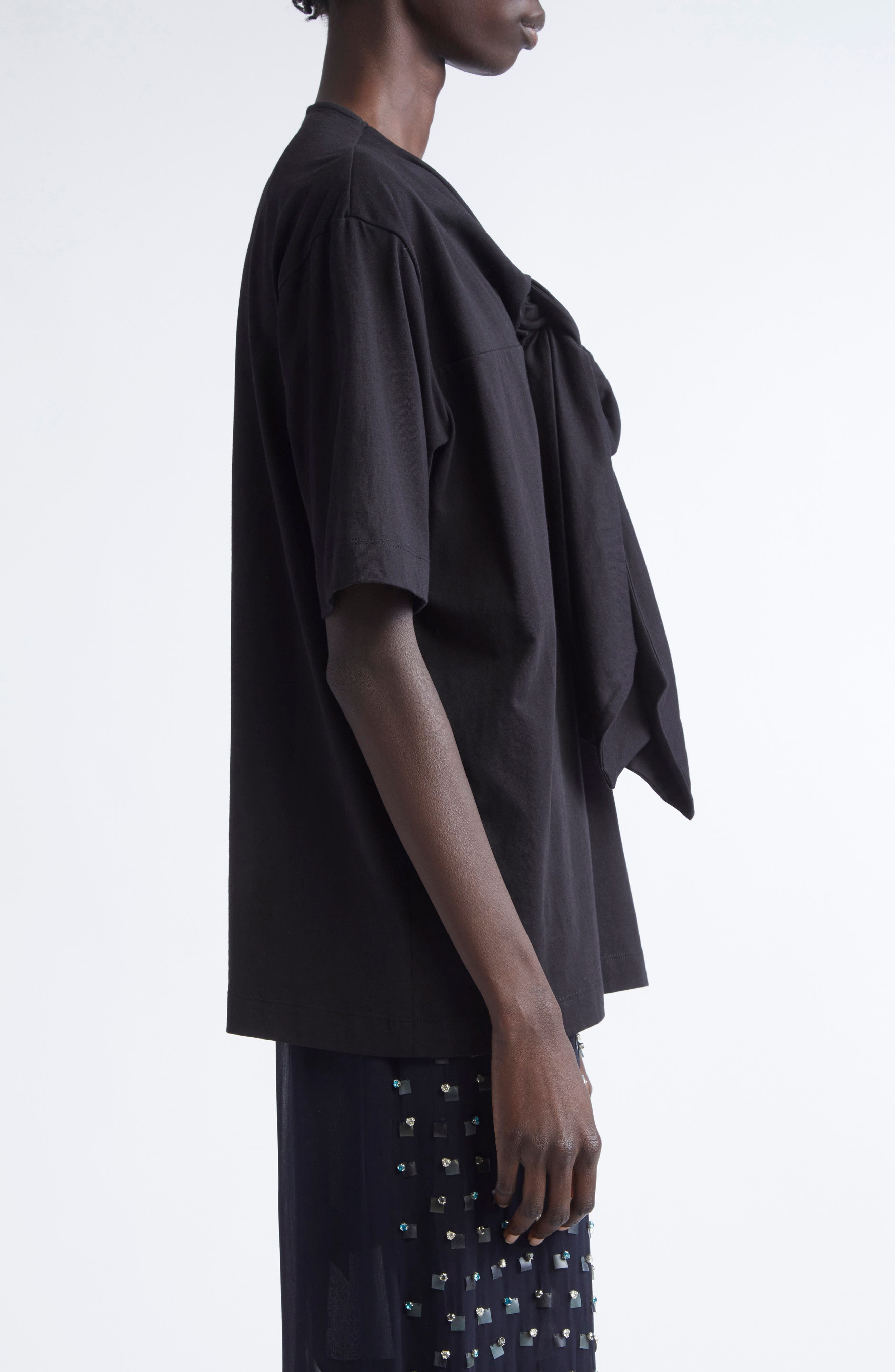 Dries Van Noten Hebitta Bow Neck Short Sleeve T-Shirt in Black at Nordstrom - 4