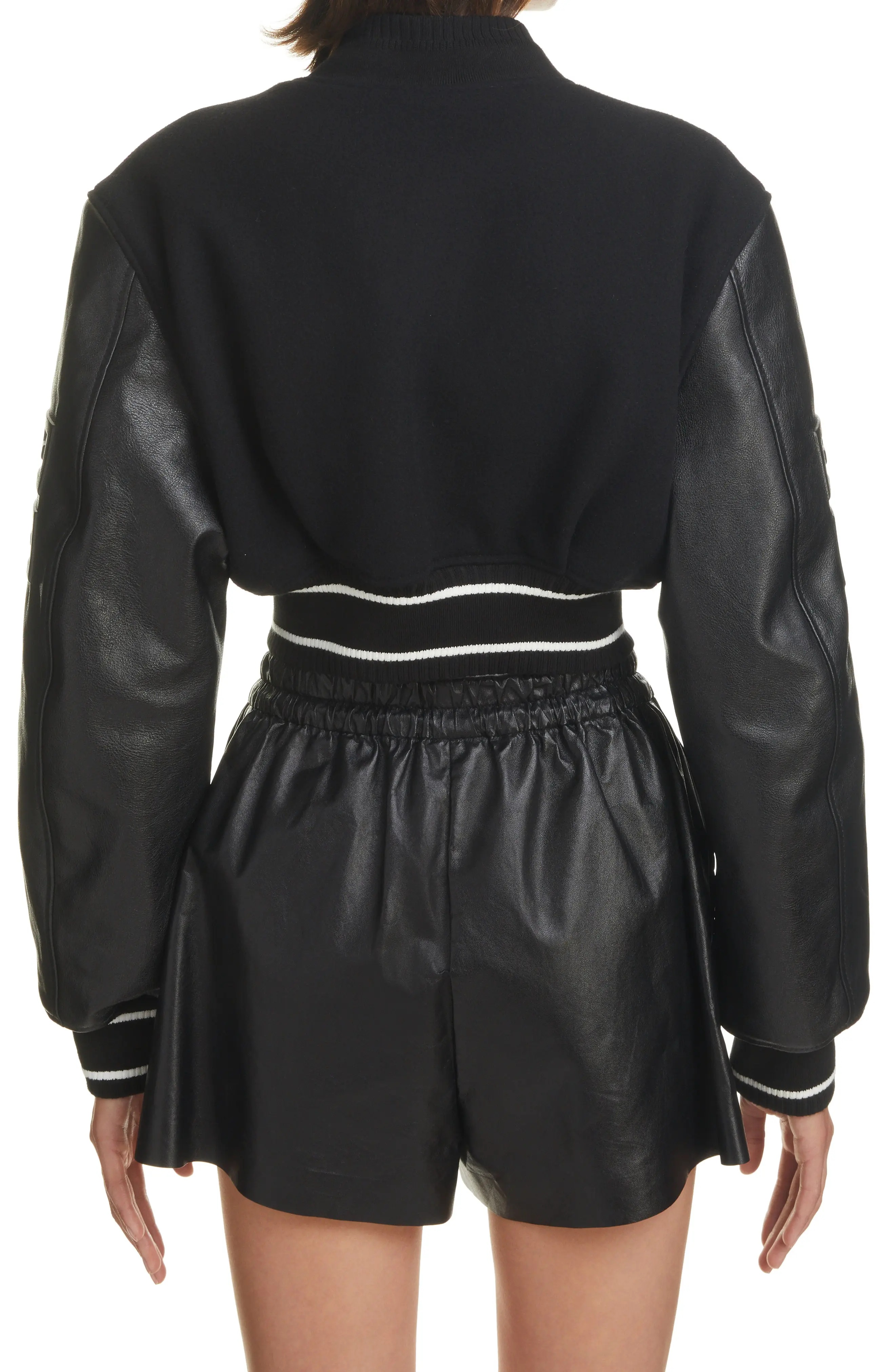 Givenchy Leather Sleeve Logo Crop Varsity Jacket in Black