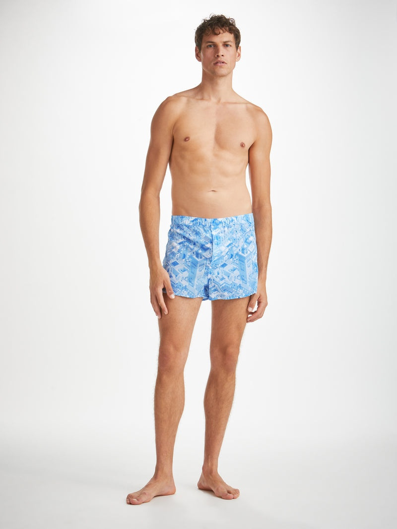 Derek Rose Men's Modern Fit Boxers Ledbury 70 Cotton Batiste Blue outlook