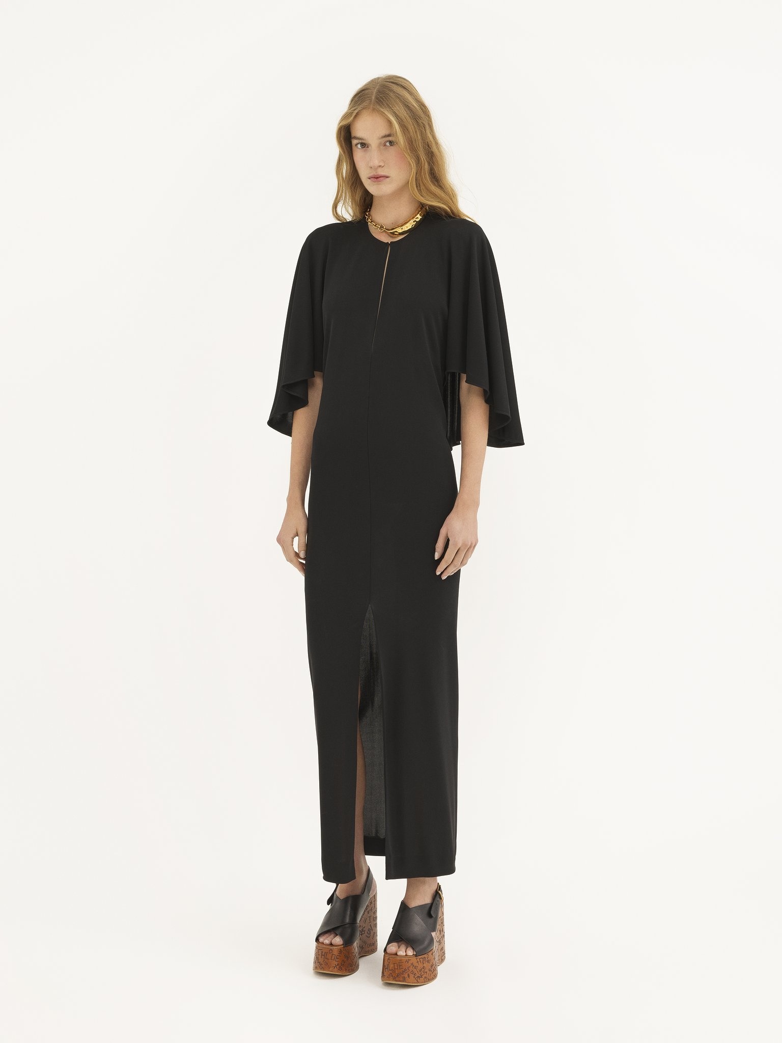 LONG CAPE DRESS IN CRÊPE JERSEY - 4