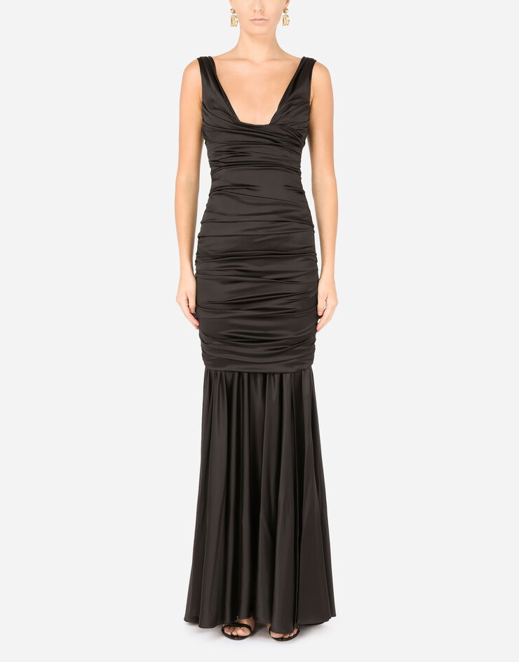 Long satin dress with draping - 1