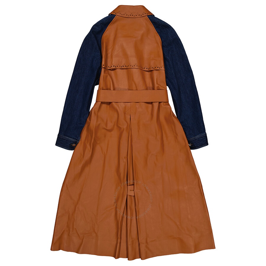 Chloe Ladies Orange / Blue Double-Breasted Trench Coat - 7