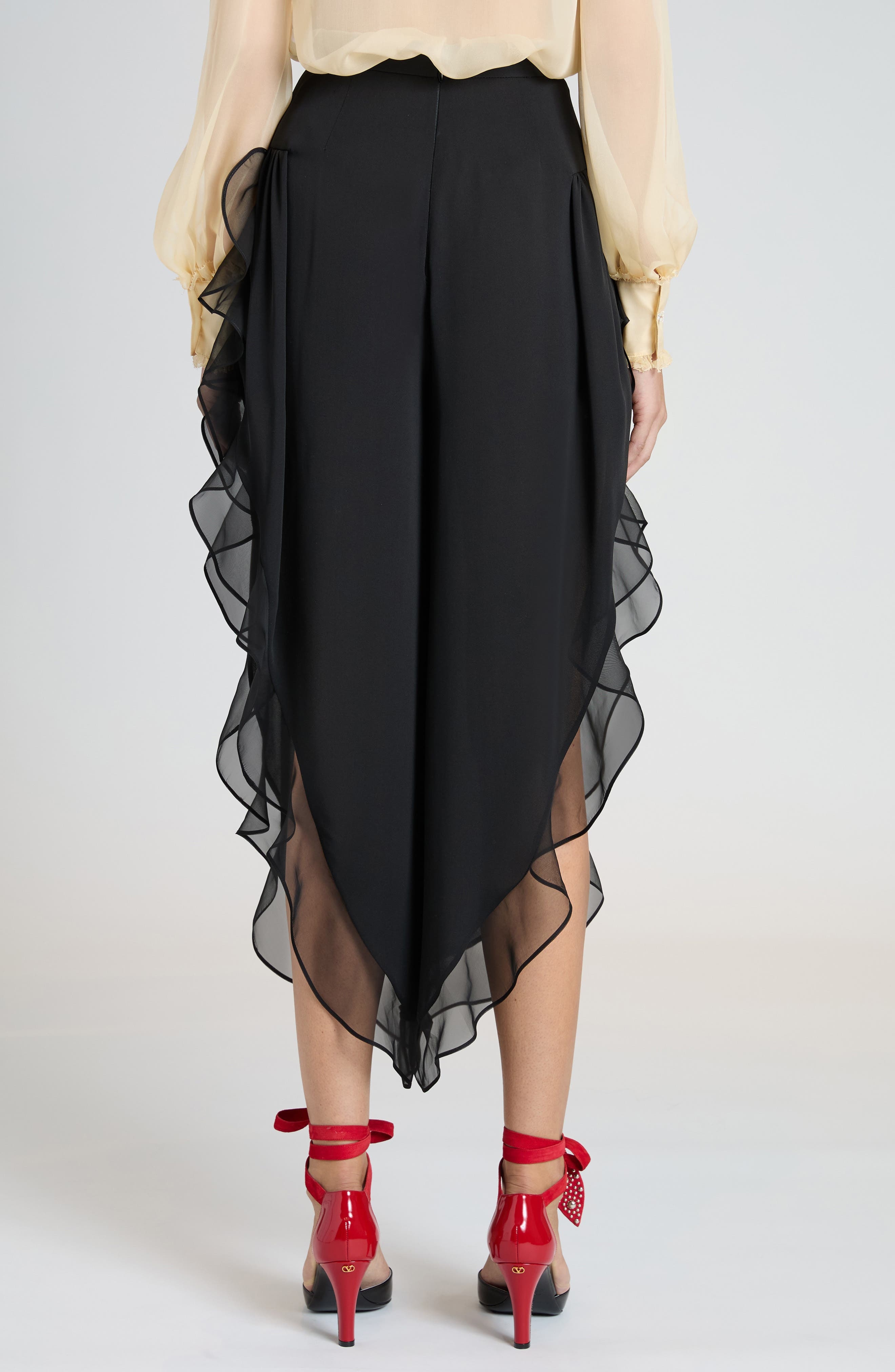 Valentino Garavani Ruffle Silk Georgette Pants in Nero at Nordstrom - 2