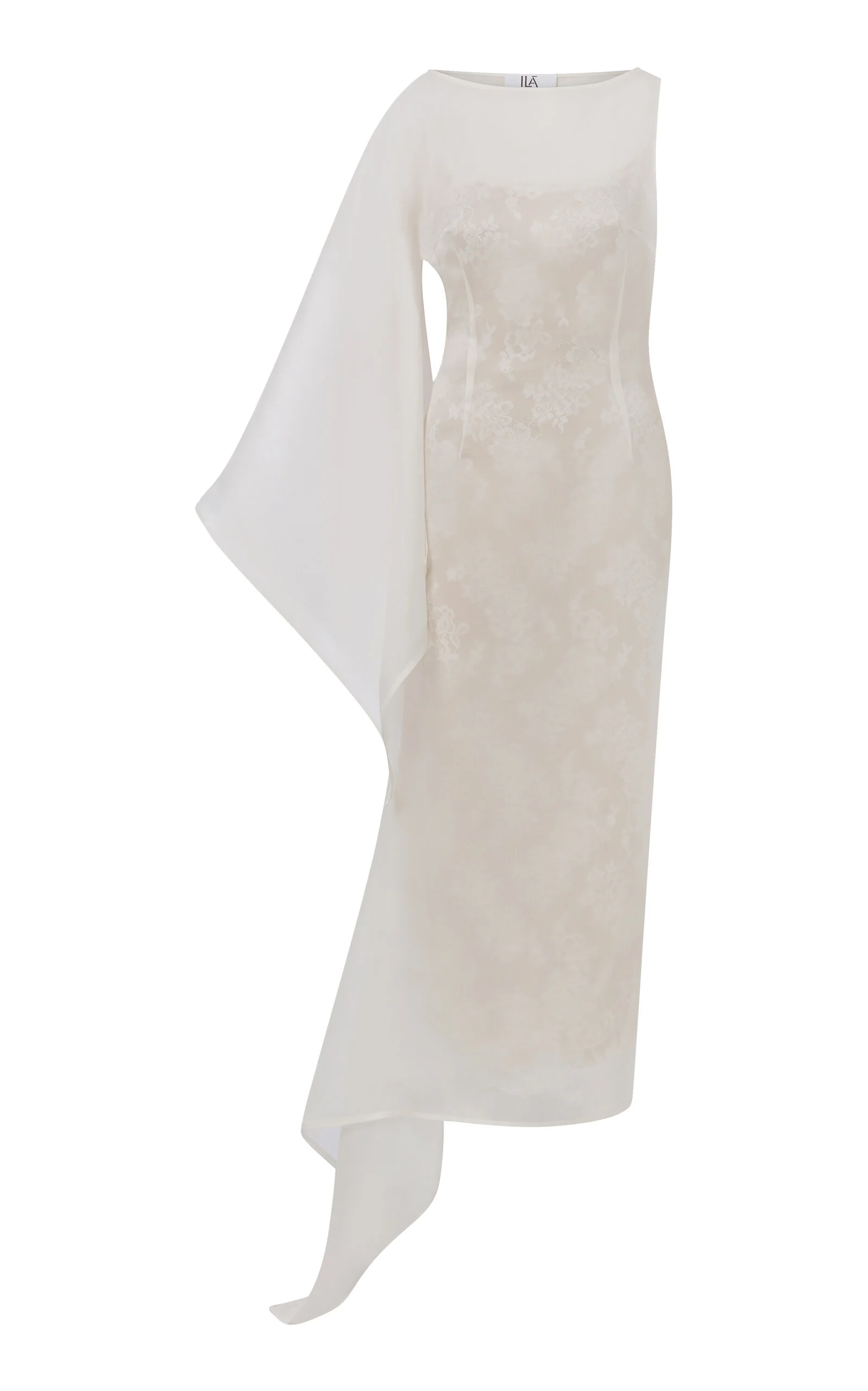 Bea Silk Organza Boat Neck Midi Dress With Inner Lace Detail white - 1