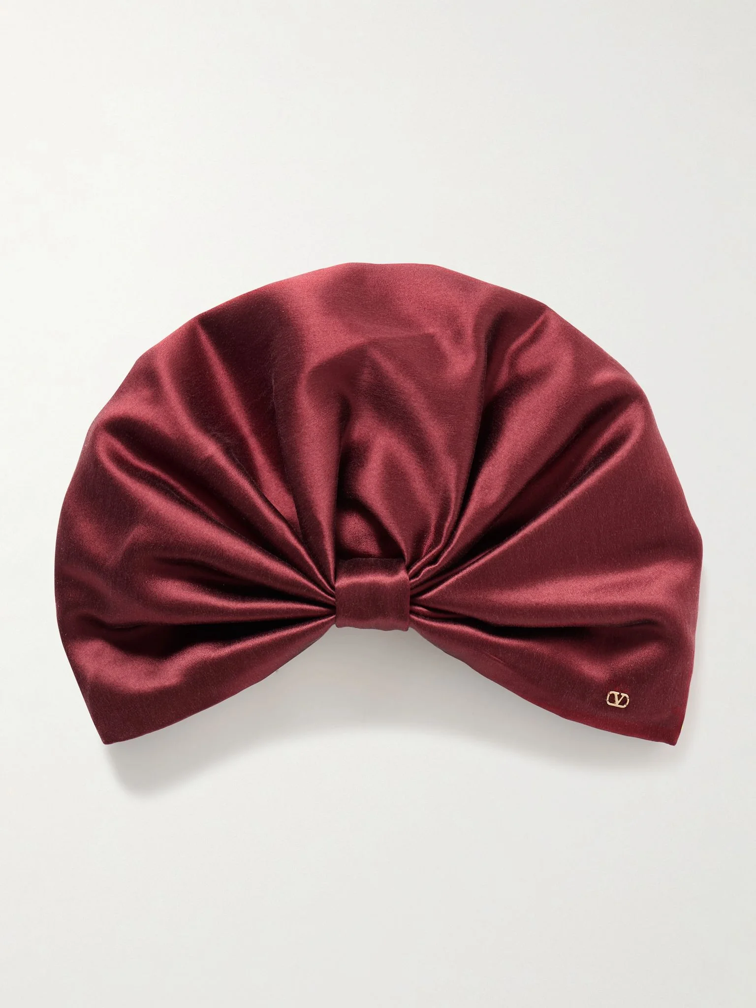 Gathered silk-satin head scarf Burgundy - 1