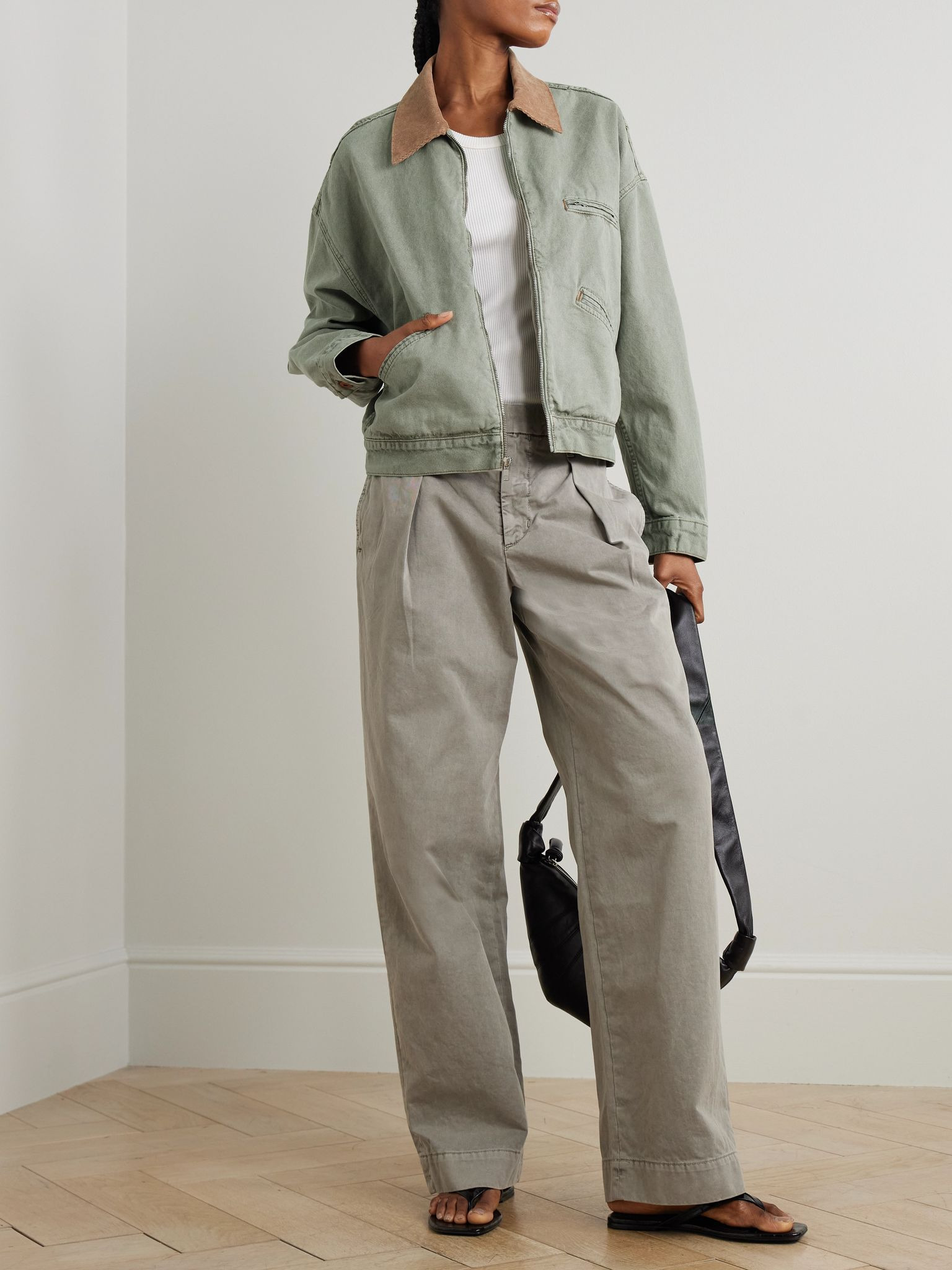Camden Garage corduroy-trimmed cotton-canvas jacket Sage green - 2