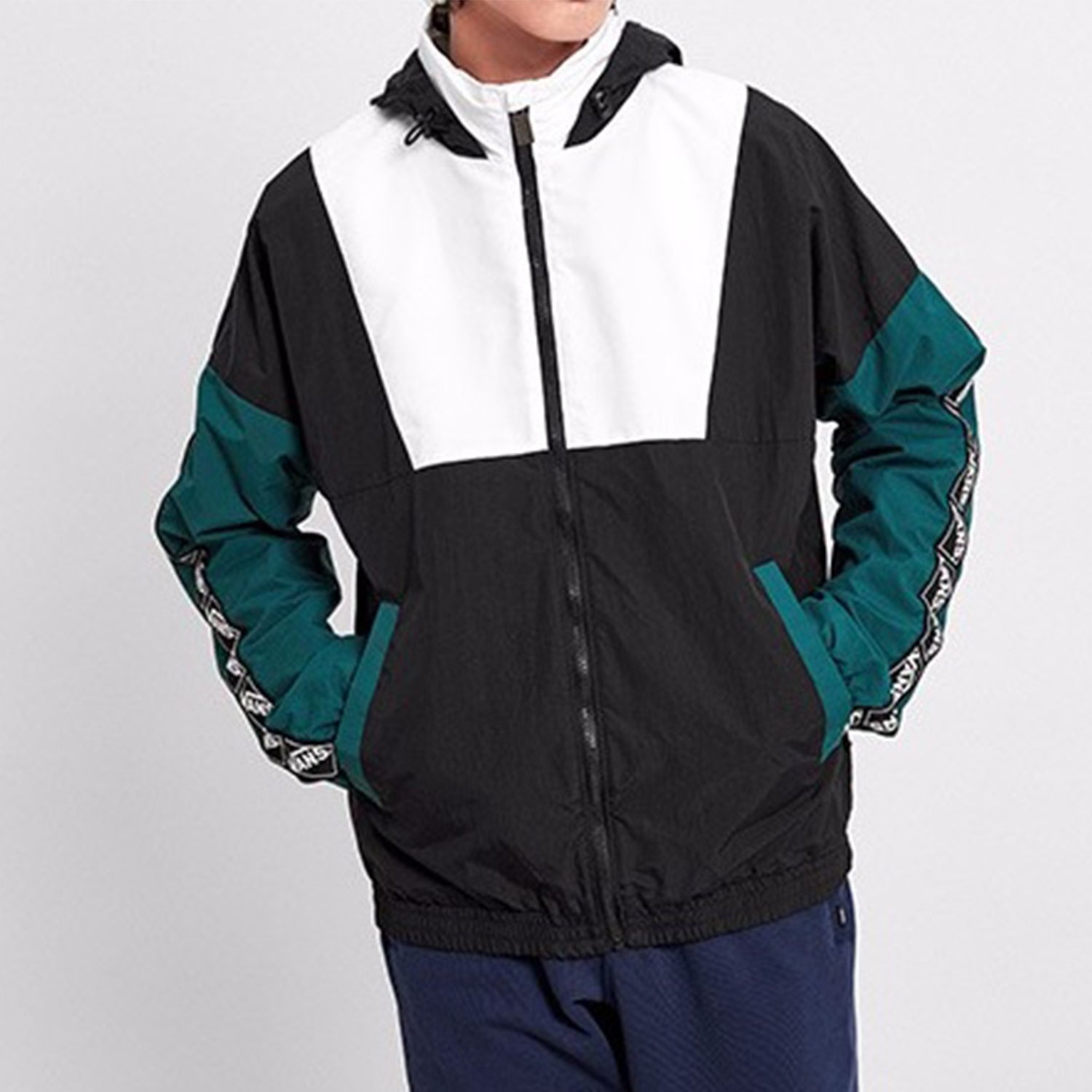 Vans Sports Hooded Jacket Couple Style Black Green Black-Green VN0A4MLABLK - 3