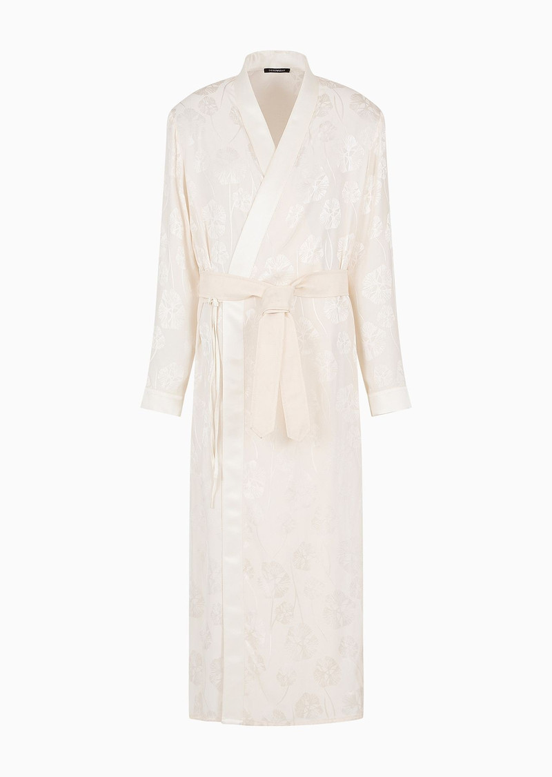 Silk-blend satin overcoat with robe fastening and all-over ramage embroidery 1