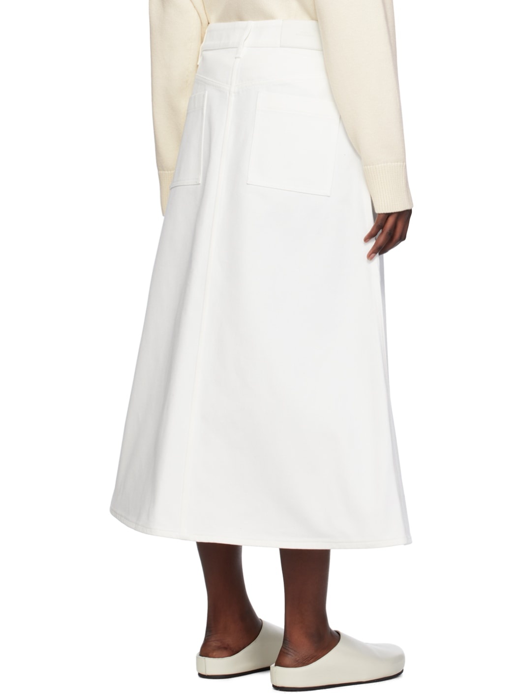 White A-Line Denim Maxi Skirt - 3