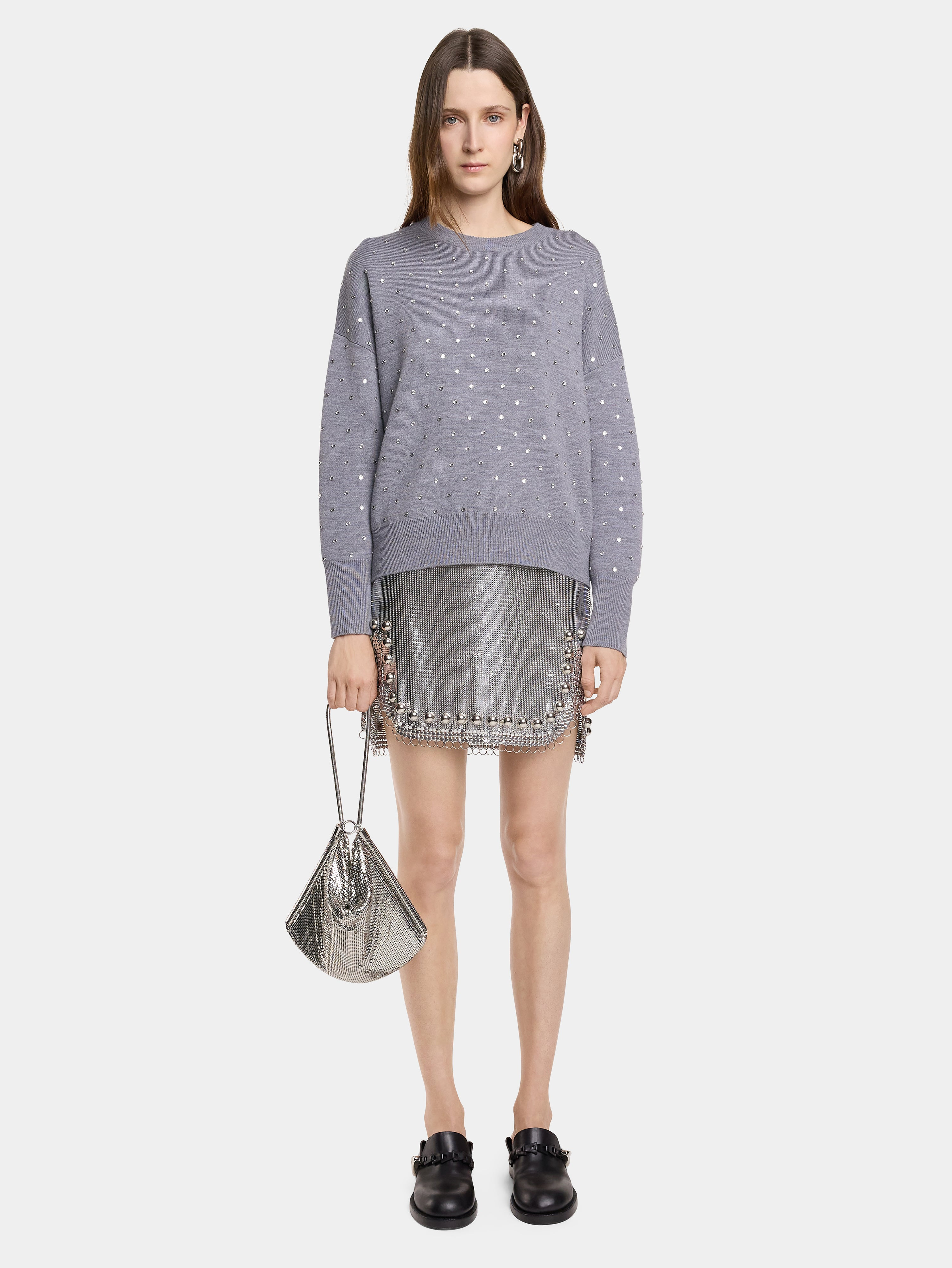 GREY CRYSTAL-EMBELLISHED SWEATER IN WOOL - 2