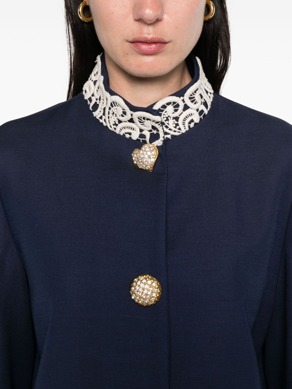lace-trimmed button-detail jacket - 5