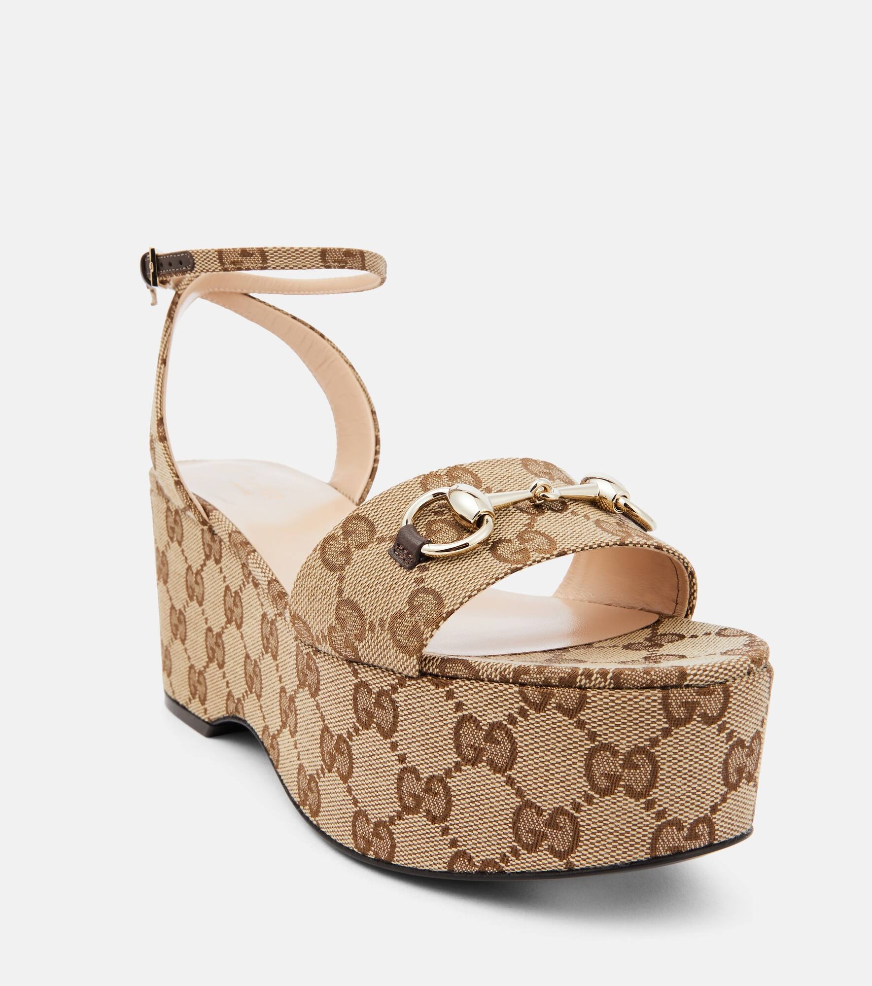 Horsebit GG canvas platform sandals - 6