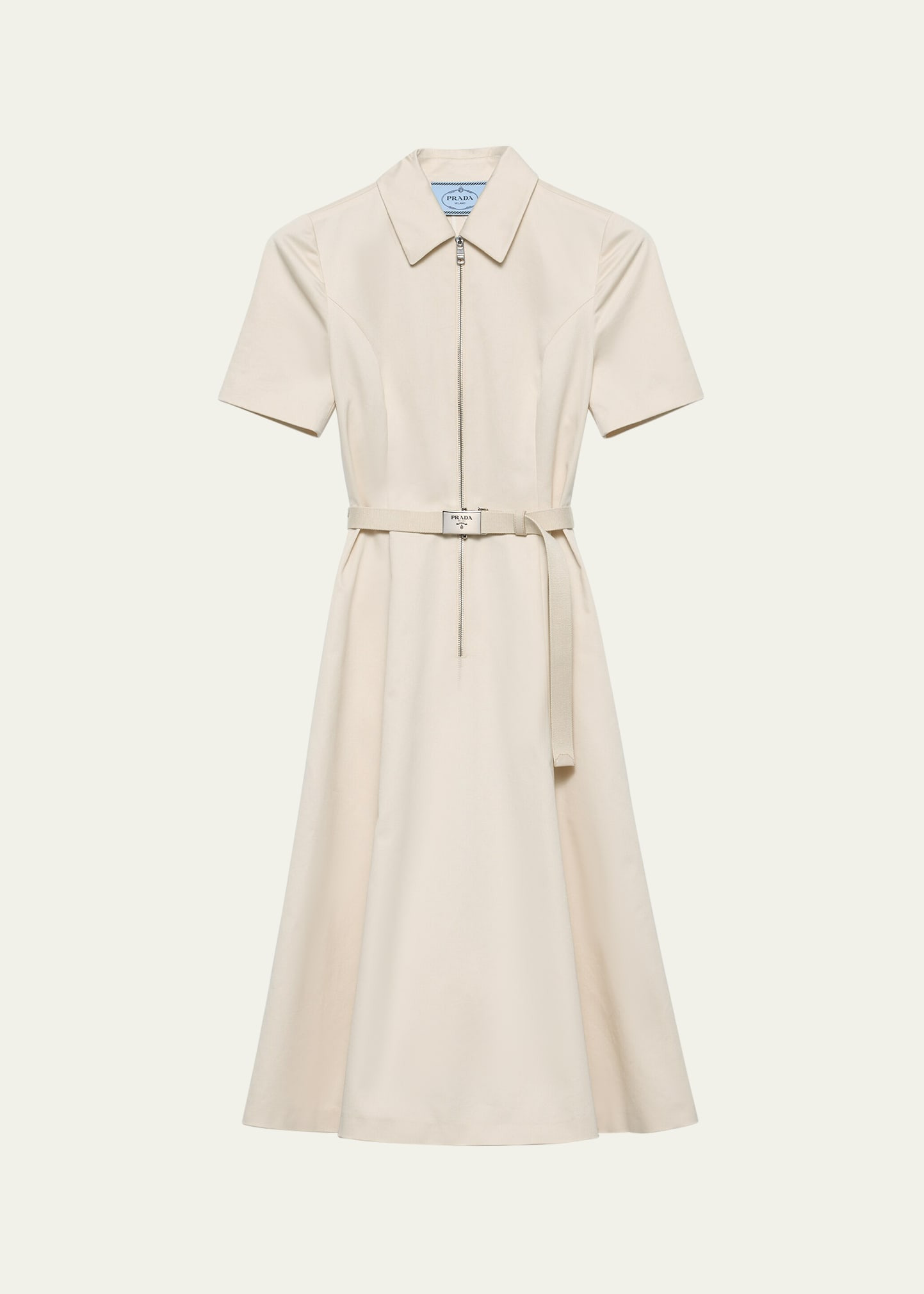 Short-Sleeve Belted Chino Midi Dress - 1