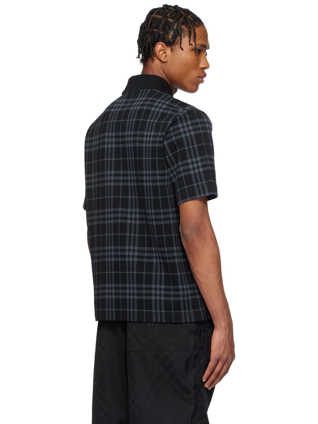Navy Check Stretch Cotton Blend Polo - 3