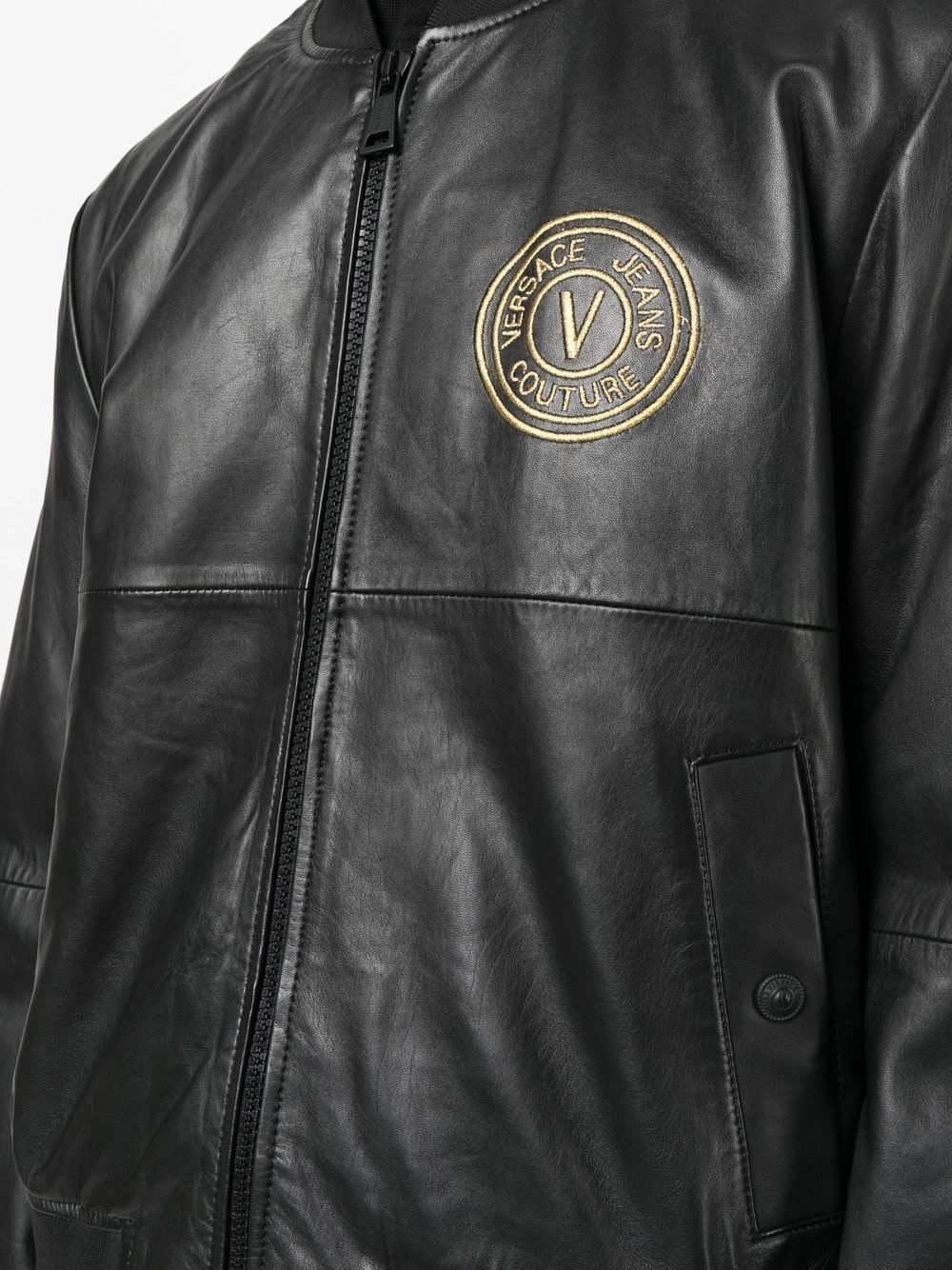 V-Emblem leather jacket - 5