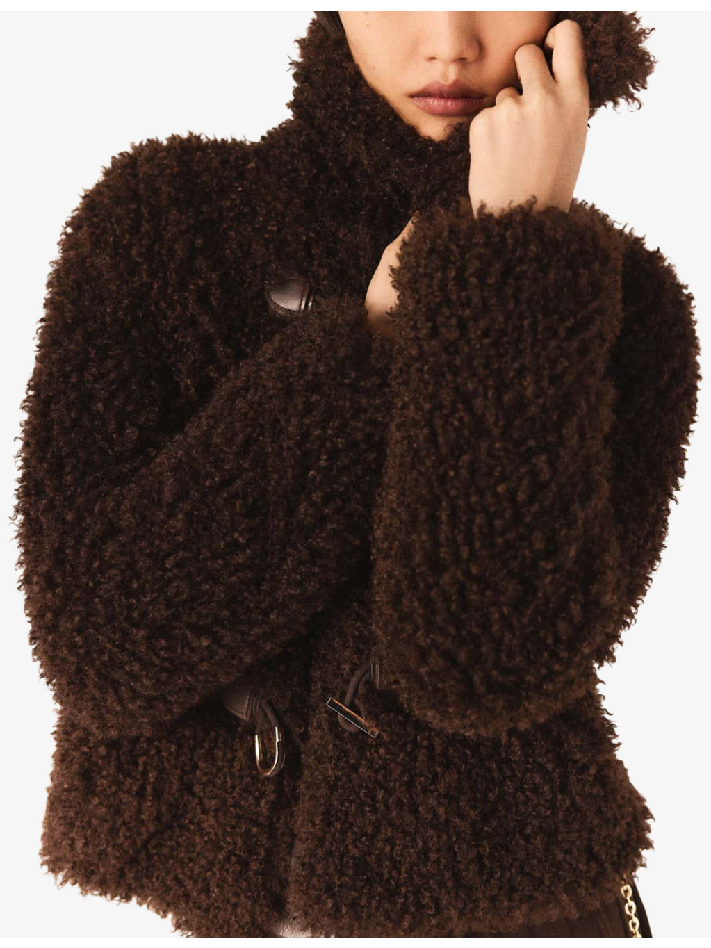 Oversized-Collar Long-Sleeve Faux-Shearling Jacket - 6